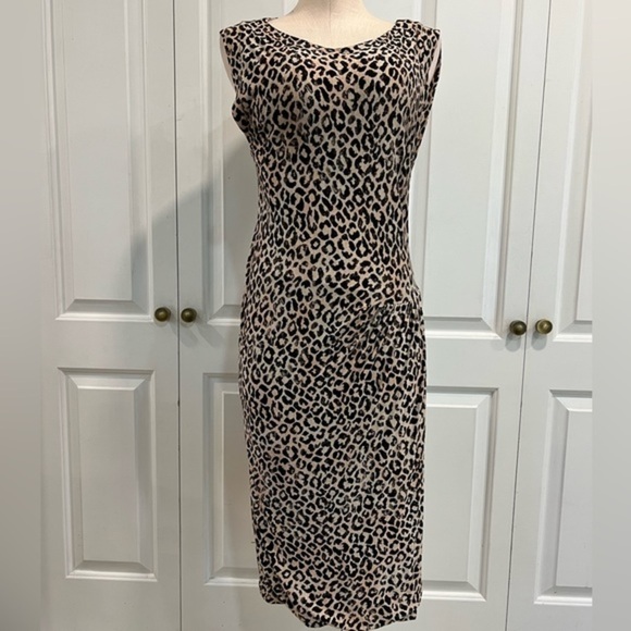 Rebecca Taylor Animal Print Sleeveless Body Con Ruched at the Hip Midi Dress - Picture 2 of 15